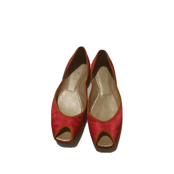 Hogan Red Coguette Fabric with Orange Trim Peep Toe Ballet Flats US 7 EUR 37.5 - Picture 2 of 8